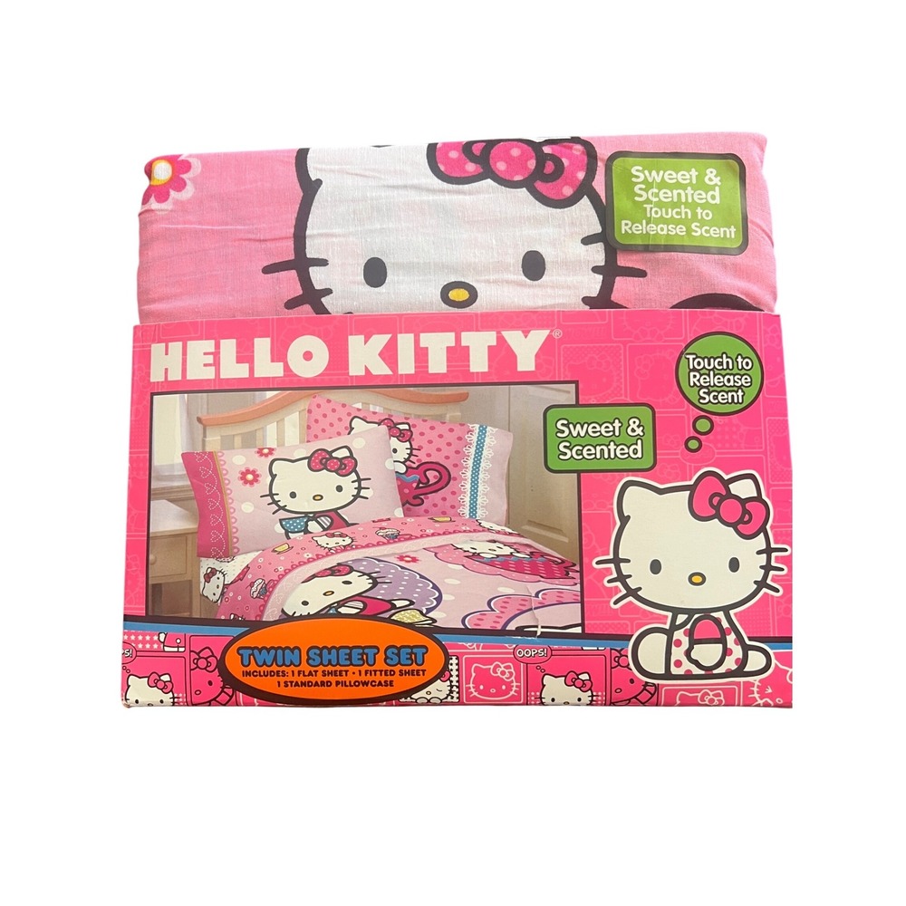 Sanrio Hello Kitty High Tea Twin Sheet Set Pink Bedding 3pc New